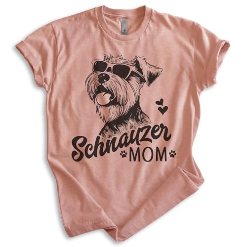 EVERTREE CLOTHING Schnauzer Mom T-Shirt, Mini Schnauzer Dog Lover Gift for Women, Heather Sunset, Medium