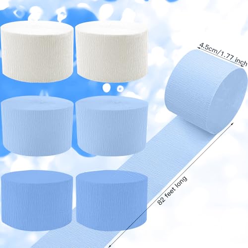 Image of Dusty Blue Crepe Paper Streamers 6 Crepe Paper Rolls 492ft, DIY Craft Supplies for Boys Birthday Baby Shower, Bridal Party Decorations, 1.77 Inch x 82 Ft /Roll