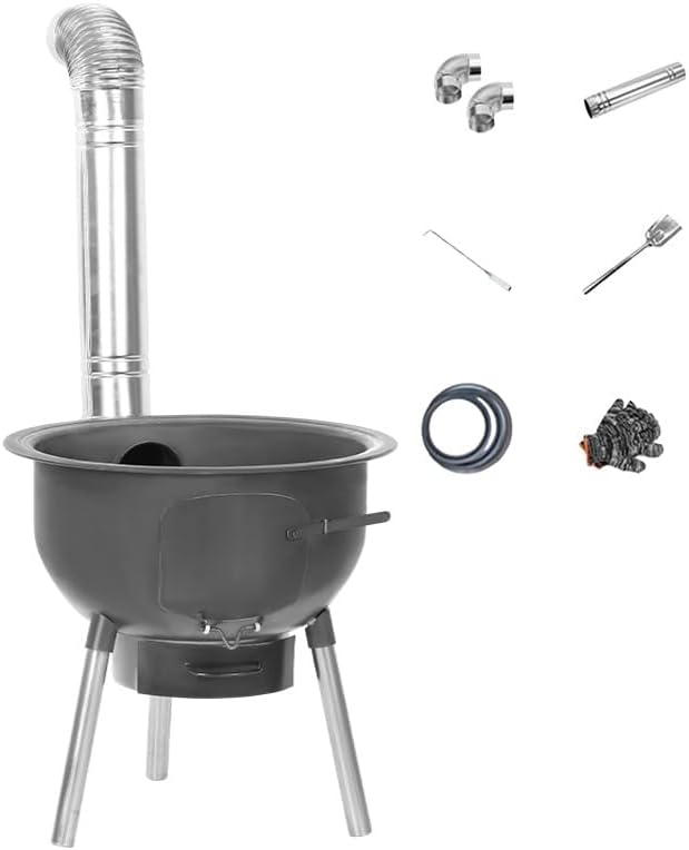 Outdoor Wood-Burning Stove 14mm Reinforced Steel Grate Bars, Multi-Ring Cooktop, Large Fuel Mouth & Ashs Box, 150kg Load-Bearing, Quick Heating, Multi-Fuel(52 * 52 * 53cm)