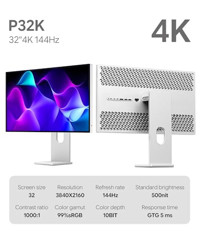 Image of P32K 32'' UHD (3840 x 2160) 4K 144Hz Glossy Monitor, IPS Panel, 10-Bit Color, 99% sRGB, 96% DCI-P3, 139PPI, HDR, Low Blue Light, Eye Care (Honeycomb - with Stand)