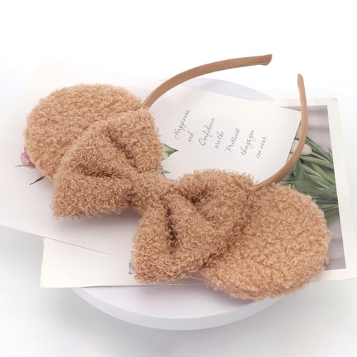 Image of DRESHOW Wool Mouse Ears Bow Headbands Fluffy Hair Bands Bow Hairband Soft Plush Headwear Party Decoration Cosplay Costume for Women