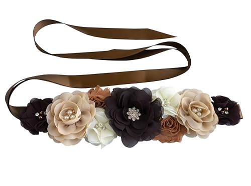 Brown Babyshower Sash for Mom,Maternity Flower Sash Belt for Pregnancy Photograph