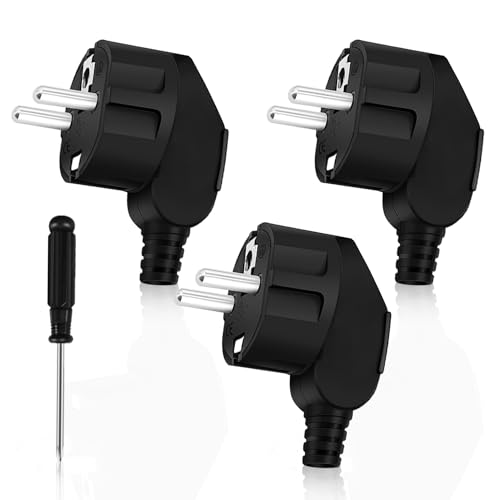 CYIOU Clavija Enchufe Macho 250V/16A Enchufe Macho Enchufe de Seguridad de Goma y 1 Piezas Destornillador para Electrodomésticos de Interior y Exterior