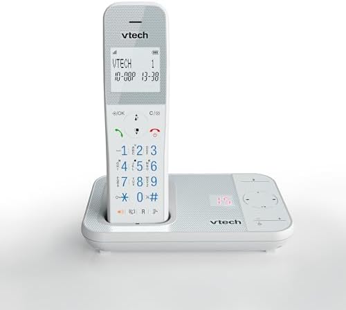 VTech XS1050 DECT Telefon Schnurlos Schnurlostelefon mit Anrufbeantworter, Anrufererkennung/Anklopffunktion Lautstärkeverstärker Freisprechfunktion-Anrufschutz Anrufersperre,Weiß