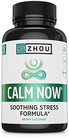 Zhou Calm Now Soothing Support with B Vitamins, Ashwagandha, Magnesium & Zinc, Relax, Focus & Positive Mind, Supports Serotonin Increase, Non-GMO, Vegan, Gluten-Free, 30 Servings - 60 VegCaps