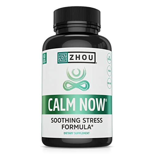 Zhou Calm Now Soothing Support With B Vitamins, Ashwagandha, Magnesium & Zinc, Relax, Focus & Positive Mind, Supports Serotonin Increase, Non-Gmo, Vegan, Gluten-Free, 30 Servings - 60 Vegcaps #TOP29