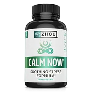 Zhou Calm Now Soothing Support with B Vitamins, Ashwagandha, Magnesium & Zinc, Relax, Focus & Positive Mind, Supports Serotonin Increase, Non-GMO, Vegan, Gluten-Free, 30 Servings – 60 VegCaps