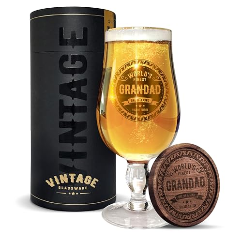 Vintage Glassware Lerali Premium Grandad Beer Glass (1 Pint / 580ml) Birthday Gifts Christmas Gifts World's Finest Grandad Beer Glass