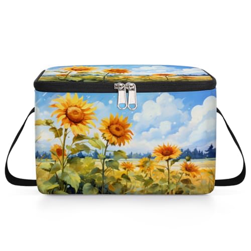 GzLeyigou Sunflower Summer Flower Lunch Bags for Women Men 9 Cans, Hot & Cold Food Delivery Bag Insulated Grocery Bag Insulated Lunch Box Sunflower Cooler Bag for Office Work Picnic Beach