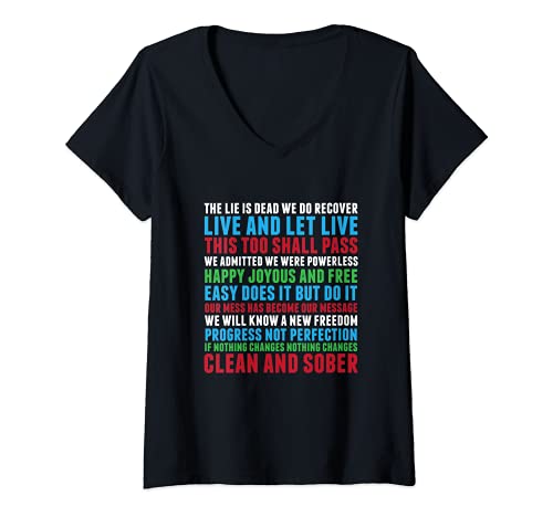 Womens Addiction Recovery Slogans Design 12 Step Sayings AA NA V-Neck T-Shirt