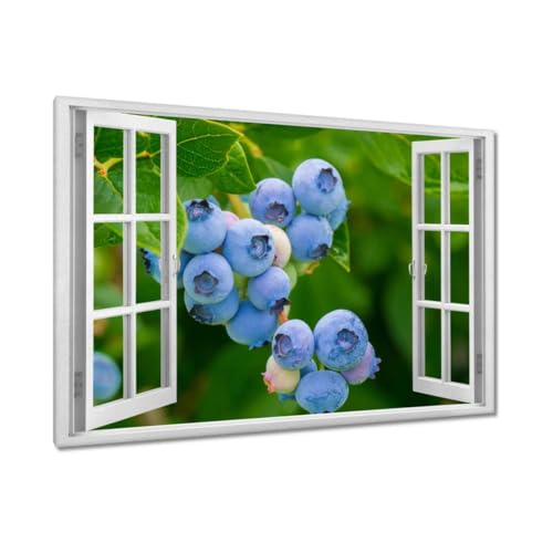 Peinture imprimée sur toile bleu décoration murale grand format 120 x 80 cm fleurs bleuets