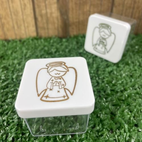 24 Caixinhas Acrílica 4x4cm Tampa Presente Gravura Anjo Dourado para Mimos Batizado Lembrancinhas Na