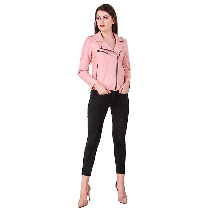 Image of Womens & Girl's Faux Leather Solid Regular BikerJacket