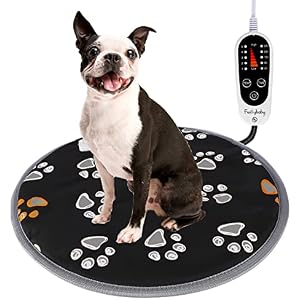 furrybaby Pet Heating Pad, Waterproof Dog Heating Pad Mat for Cat with Durable Anti-Bite Tube Indoor for Puppies Dogs Cats (1 Pack Black, Round 12in, Temp Adjustable)