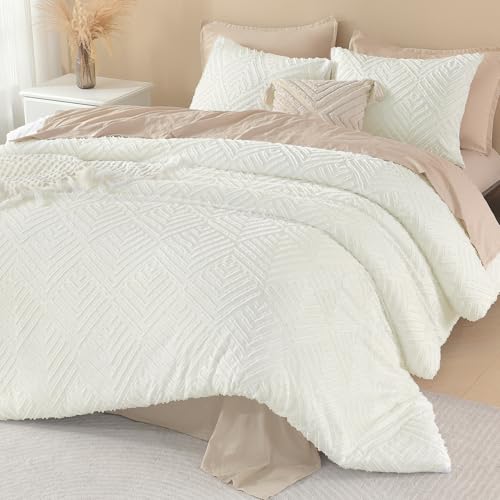 Image of Litanika Oversized King Comforter Set Ivory, 3 Pieces Tufted Boho Farmhouse Bedding Comforter Set, Lightweight Fluffy All Season Comforter Set (120x98In Comforter & 2 Pillowcases)
