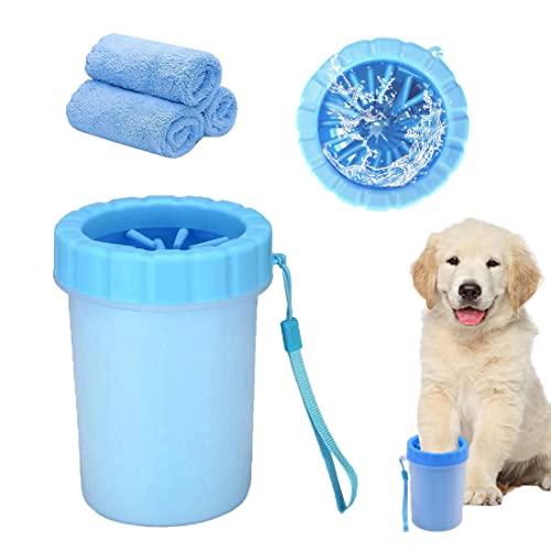 Dog Foot Washer 2-in-1 Mud Buster Silicone Dog Paw Cleaner Cup with Towel Dog Feet Cleaner Portable Dog Foot Scrubber Pet Cleaning Brush Feet Cleaner for Dog