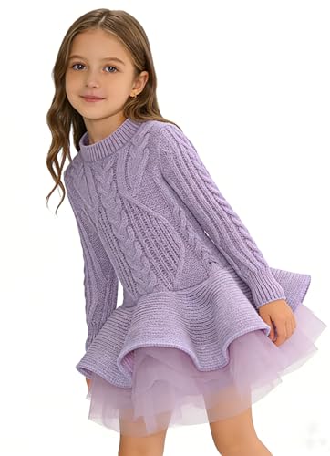 Image of Girl's Winter Sweater Tutu Dress Cable Knit Long Sweaters for Toddler Girl