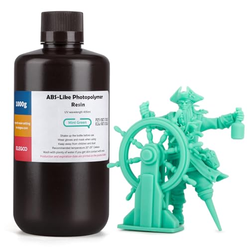 ELEGOO ABS-Like 3D Printer Resin LCD UV-Curing Resin 405nm Standard Photopolymer Resin for Mars Saturn Jupiter MSLA DLP LCD 3D Printing Mint Green 1000g