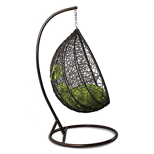 Island Gale Hanging Basket Chair Outdoor Patio Furniture With Stand And Cushion (Brown Wicker, Lime Cushion) #TOP3