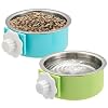 Mechpia 2 Pieces Crate Dog Bowl, Removable Stainless Steel Pet Kennel Hanging Food Water Feeder Bowl Cage Coop Cup for Puppy Medium Dog Cat Rabbit Ferret Bird (Blue,Green)