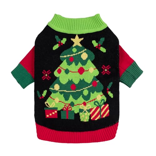 Image of Fitwarm Cozy Dog Christmas Sweater, Thermal Winter Clothes for Small Dogs, Boy & Girl, Holiday Pet Apparel, Black, Red, Green, Yellow, XS