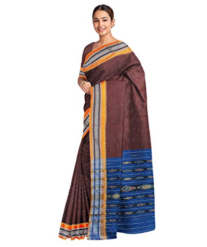 Image of Odisha Sambalpuri Handloom Ikat Women's Cotton Saree, Odisha Handloom Handmade Pure Cotton Khandua Saree, Ikkat Orissa Traditional Handloom Saree Without Blouse