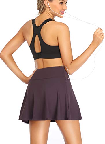 Oalka Women's Pleated Skirt with Pockets High Waist Sports Athletic Running Shorts Golf Tennis Skorts Vintage Violet Purple Large