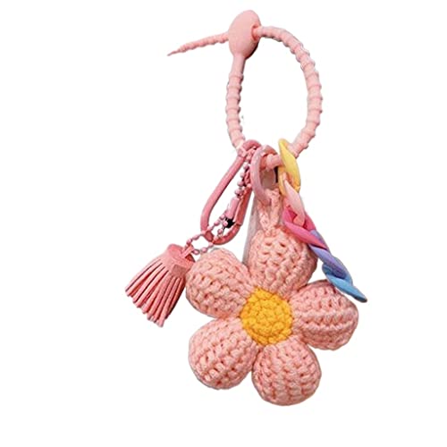 TiLeze Hand Crochet Keychains for Women Cute Flower Pendant Bag Charm Ready Gift for Friends, black, 1