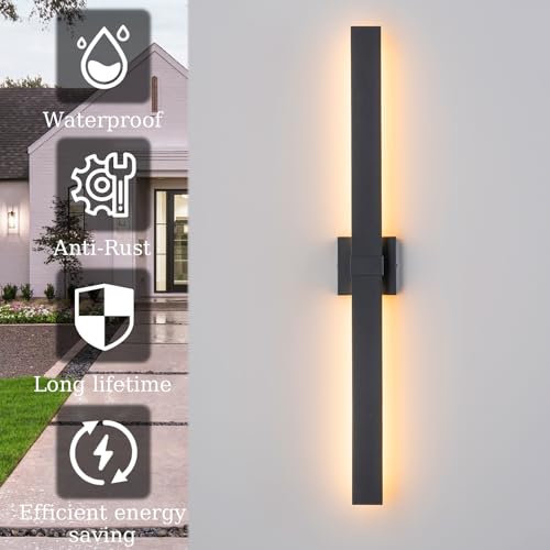 Image of 39.4 inch Long Outdoor Wall Lights Modern LED Exterior Lighting Fixtures Matte Black Outdoor Sconces Wall Lighting for House Front Door Porch Garage Patio