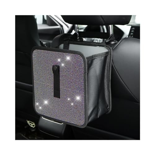 Image of BELOMI Car Foldable Trash Can, Bling Rhinestone Crystal Auto Hanging Waterproof Leakproof Garbage Bin, Vehicle Waste Basket Dustbin, Multipurpose Car Organizer Accessories for SUV Truck (AB Color)