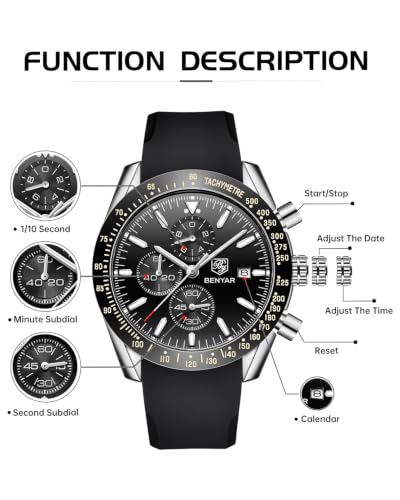 Image of BY BENYAR Watches for Men Analog Quartz Chronograph 30M Waterproof Luminous Big Face Mens Watches Business Work Sport Casual Fashion Designer Dress Men's Wrist Watches Elegant Gift for Men