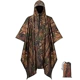 TechRise Rain Ponchos for Adults with Pocket, Waterproof Rain Poncho for Men Women, Reusable Lightweight Hooded Ponchos, 3-in-1 Multifunctional Unisex Raincoat for Hiking Camping Emergency,Camo Green