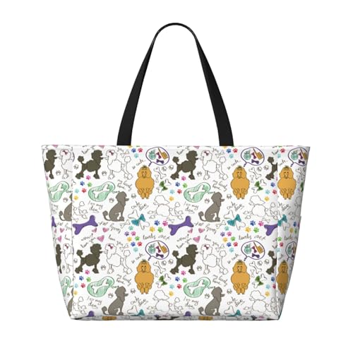 Colorful Poodle Dog Print Beach Pool Bags Tote For Women Ladies Large Gym Tote Carry On Bag For Weekender Travel Waterproof2