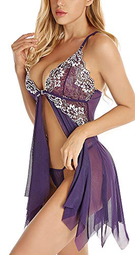 Image of ADOREJOY Women Lingerie Babydoll Front Closure Mesh Lace Chemise Sleepwear Nightie