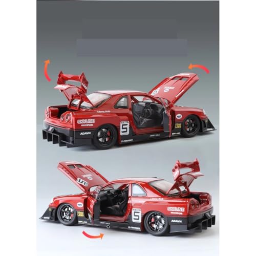 Image of PLUSPOINT Diecast Metal Skyline LB-ER34 Super Silhouette RHD Liberty Walk-Edition Sports Car 1:24 Scale Simulation Model Alloy Toy car with Openable Doors & Light, Music Toy Vehicle for Kids, Adults