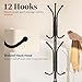 Yoobure Metal Coat Rack Freestanding with Marble Base, Coat Tree with 12 Hooks & Umbrella Holder, Coat Hanger Stand for Corner Entryway Bedroom Office, Heavy Duty Coat Rack Stand for Clothes Hats Bags