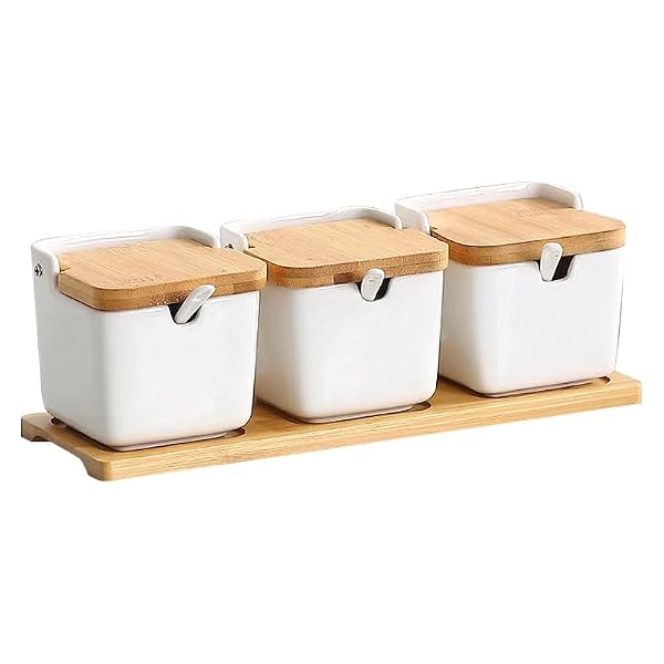 Ceramic Seasoning Jars Spice Containers with Lids, Flip Top Condiment Spice Food Storage Containers - Perfect Sugar Bowl, for Bowl, Chili, Spices, 9.4 Ounces, Set of 3 Jars, for Kitchen, Counter by Generic - Used condition - US$17.70