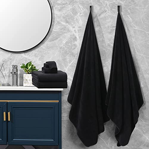Black Bath Towels Set Of 8, Bathroom Towel Quick Dry,2 Oversized Shower Towels Large/2 Hand Towels/4 Washcloths, 600 Gsm Ultra Soft Microfiber Absorbent Face Towels Bath Sheets For Bathroom Hotel Spa #TOP1