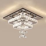 Zswanbei Modern LED Ceiling Light 2 Layers Square Chandelier Stainless Steel Flush Mount Crystal Lig