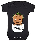 Colour Fashion Groot in The Pocket funny babygrow onesie keepsake memory box gift soft cotton (Black, 0-3 months)