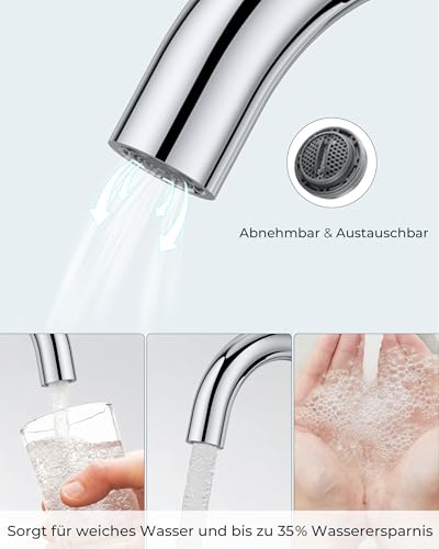 FORIOUS Wasserhahn Bad Hoch 360° Drehbar, Edelstahl Waschtischarmatur Hoch mit Warm/Kaltwasser Mischbatterie Einfache Montage für Badezimmer/küche Waschbecken Kleine Wohnmobil