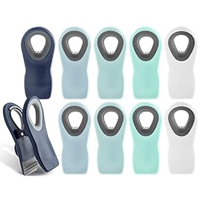 COOK WITH COLOR 10 Pc Bag Clips with Magnet- Food Clips, Chip Clips, Bag Clips for Food Storage with Air Tight Seal Grip, Snack Bags and Food Bags (Blue Ombre, Shades of Blue, Green and White)