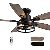 Tinkoso 46 Inch Ceiling Fans with Lights and Remote Control, Flush Mount Black Ceiling Fan with Light, Industrial Retro Style, Indoor for Bedroom...