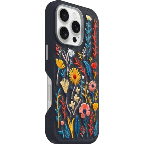 Image of OtterBox iPhone 16 Pro Symmetry Series Cactus Leather Embroidery for MagSafe - Enchanted Garden Blue