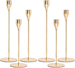 Gold Candle Holders Set of 6,Candlestick Holders Metal Tall Candle Stand for Taper Candles Candle Holder Fits 3/4 Inch Thick Candle for Wedding, Living Room, Dinning Decorations(Gold)