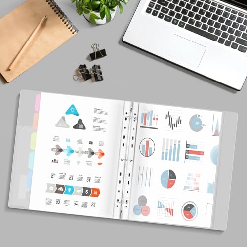 Uquelic Präsentationsbuch, Ringbücher mit 50 klarsichthüllen A4 glasklar (50 Mikron) und 6 Macaron-Farbe PP-Trennblättern, Ordner Organizer für Dokumente, Urkunden, Portfolio, Transparente