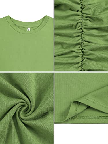 Laughido Women's Ruched Casual Plain Sundress Short Sleeve Knee Length Sheath Bodycon T Shirt Dress Light Green #TOP3