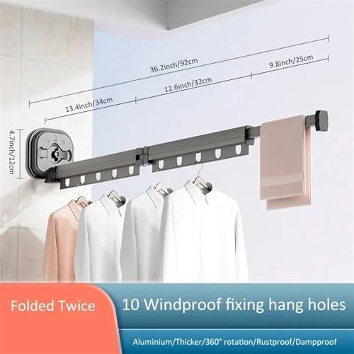 Foldable Wall Mounted Clothes Drying Rack Space Saving Retractable Laundry Hanger for Balcony Indoor Drying Solut（Two Fold Gray） image 3