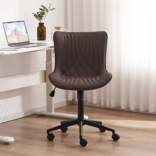 Youtaste Office Chair Modern Armless Desk Chair, Height Adjustable Swivel Rocking Computer Task Chair, Faux Leather Sewing Chair With Wheels, Stylish Lounge Vanity Chair,Brown #TOP2