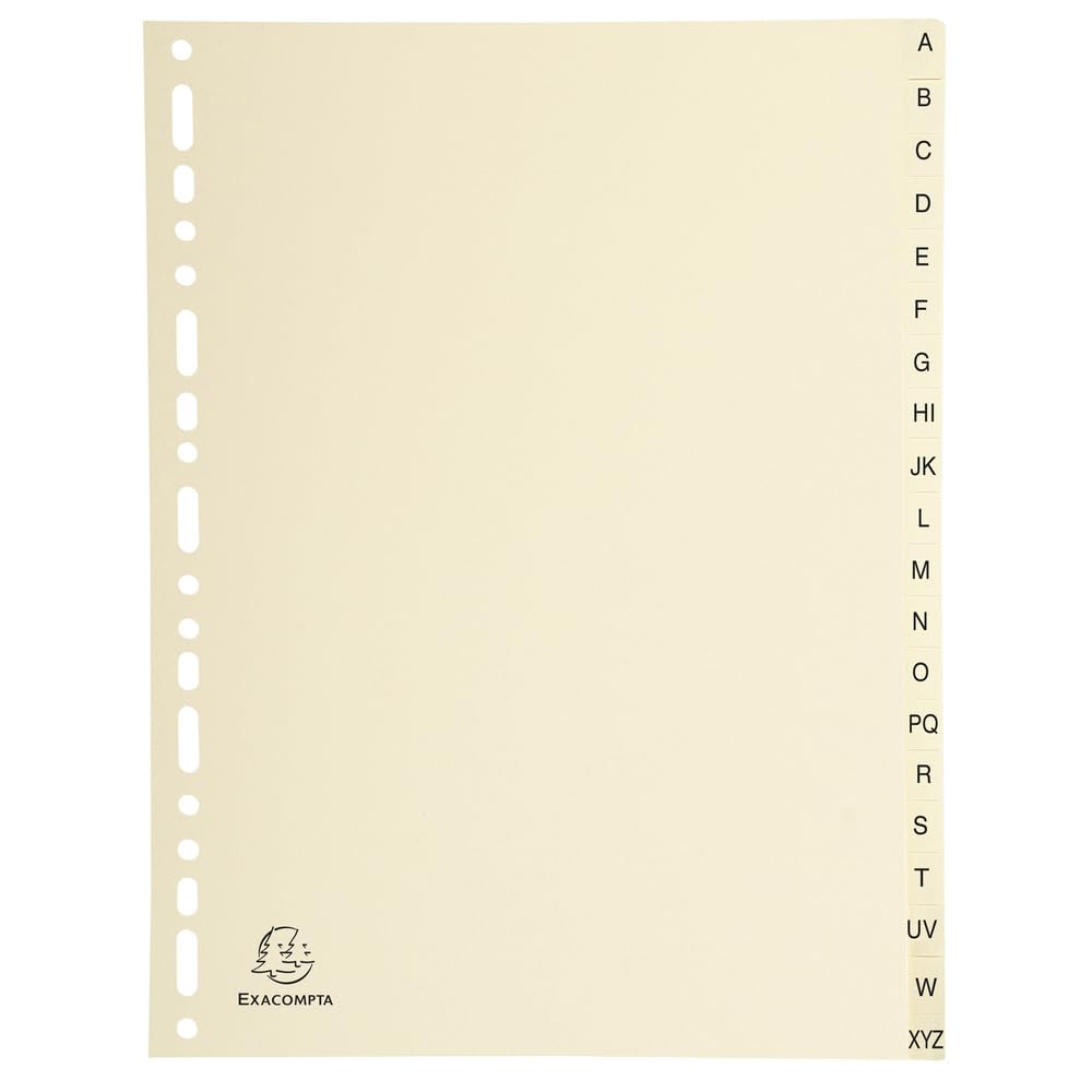 Exacompta - Réf. 1120E - Carton de 10 Intercalaires en Carte ivoire 155g/m2 FSC® avec 20 onglets imprimés alphabétiques de A à Z - Format à classer A4 - Dimensions 22,5 x 29,7 cm - couleur ivoire